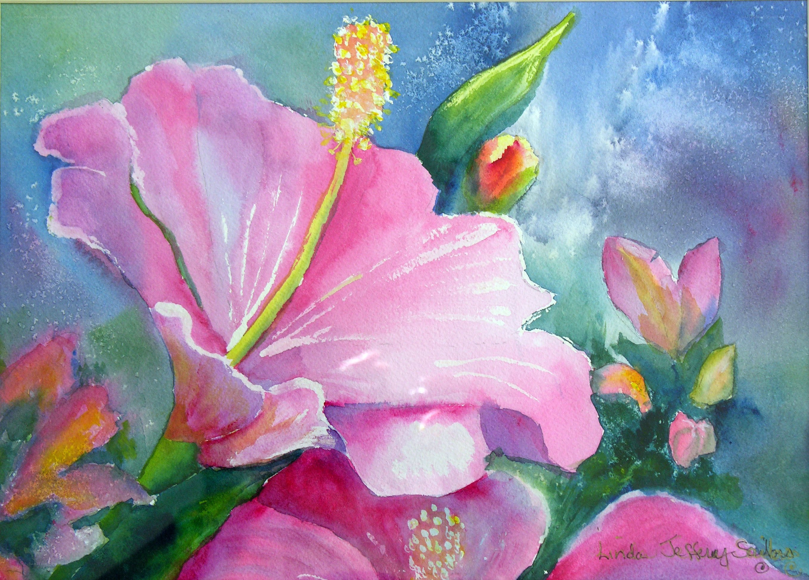Pink hibiscus flower painting