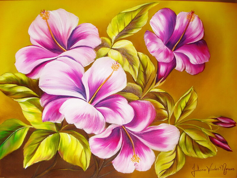 Pink Hibiscus Flowers — Yellow