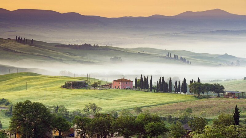 Pink House in Foggy Hills — Green