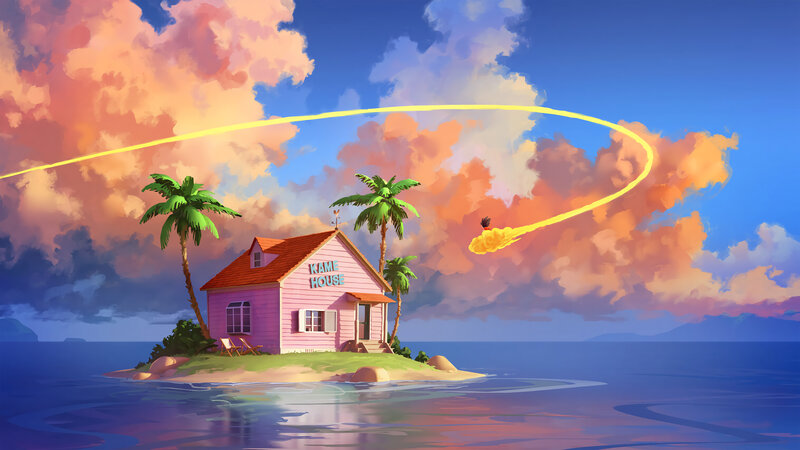 Pink House on Island — Blue, Dramatic, Sunset