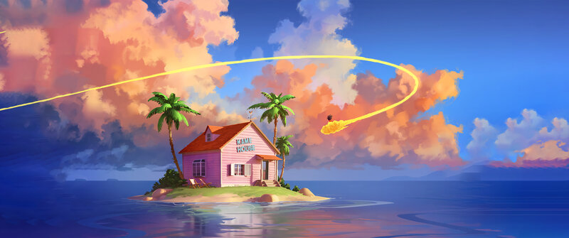 Pink House on Island — Blue, Dramatic