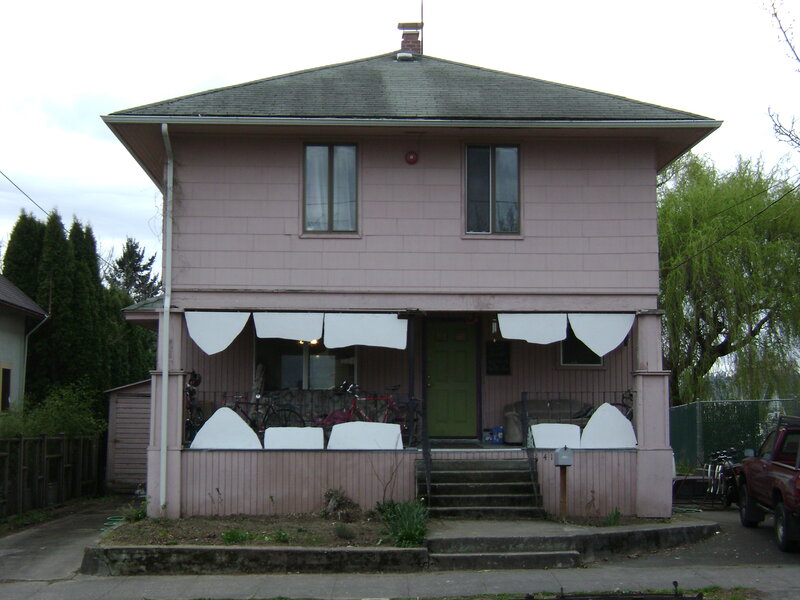 Pink house with porch