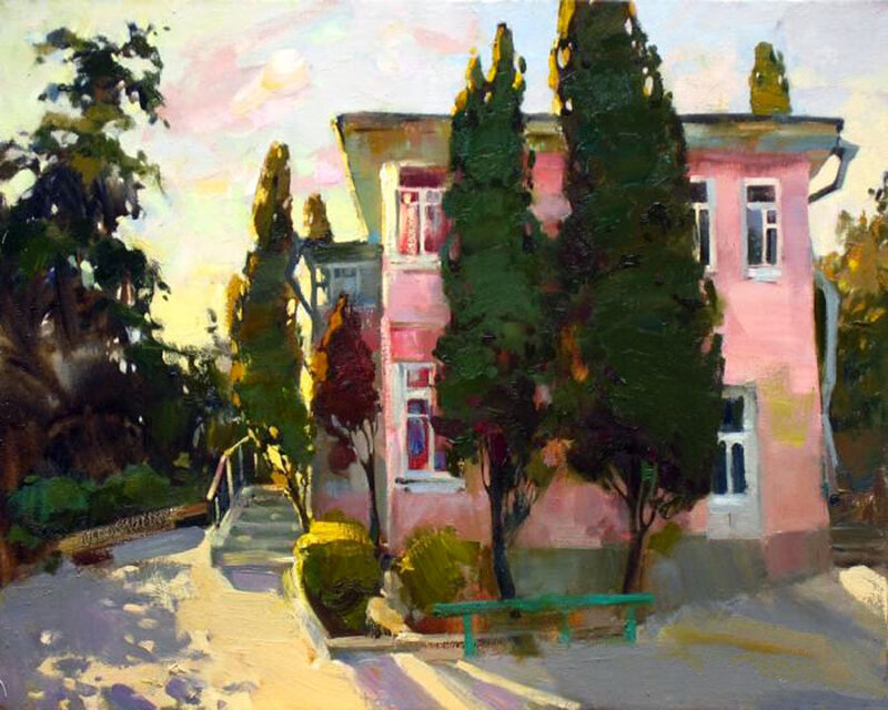 Pink House with Trees
