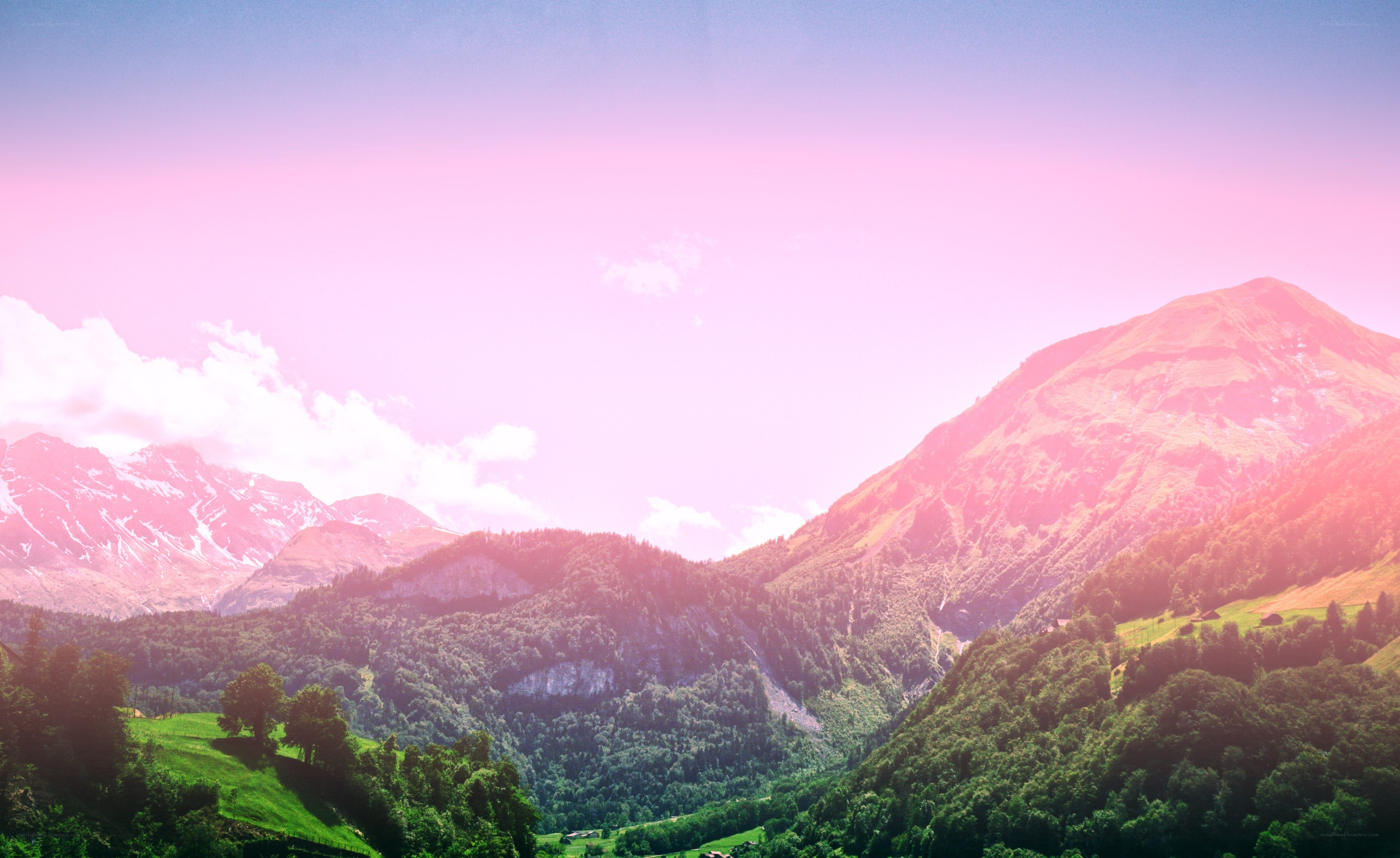 Pink-hued mountain landscape