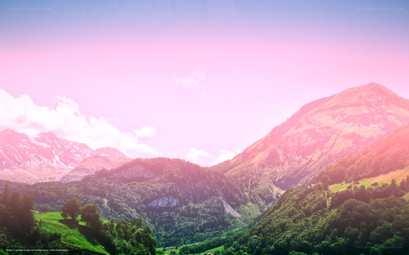 Pink-hued mountain landscape