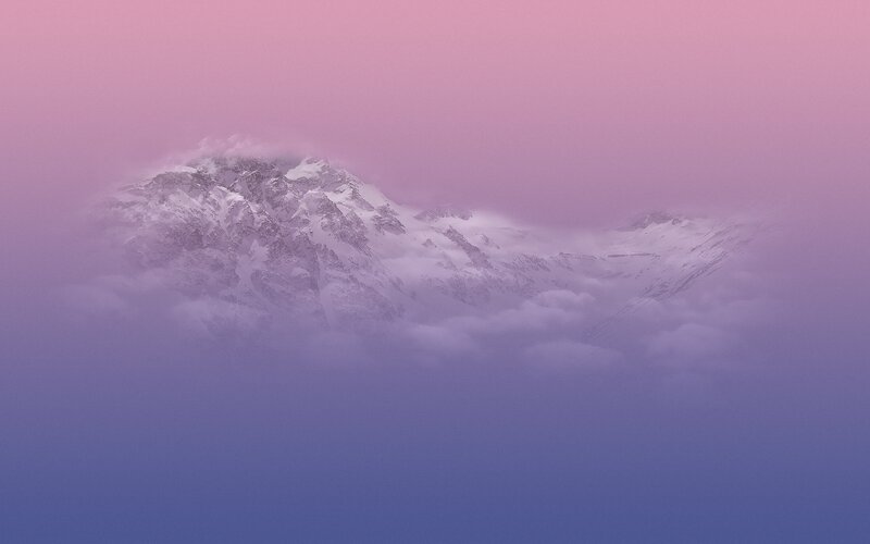 Pink-hued mountain peak