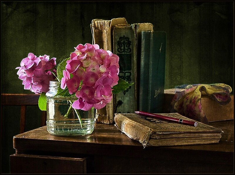 Pink Hydrangeas in Jar