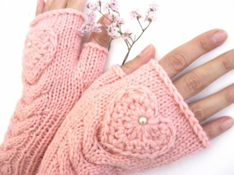 Pink Knitted Fingerless Gloves