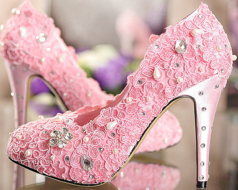 Pink Lace High Heels — Elegant