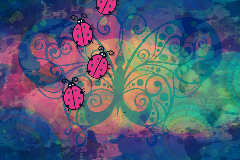 Pink Ladybugs on Butterfly