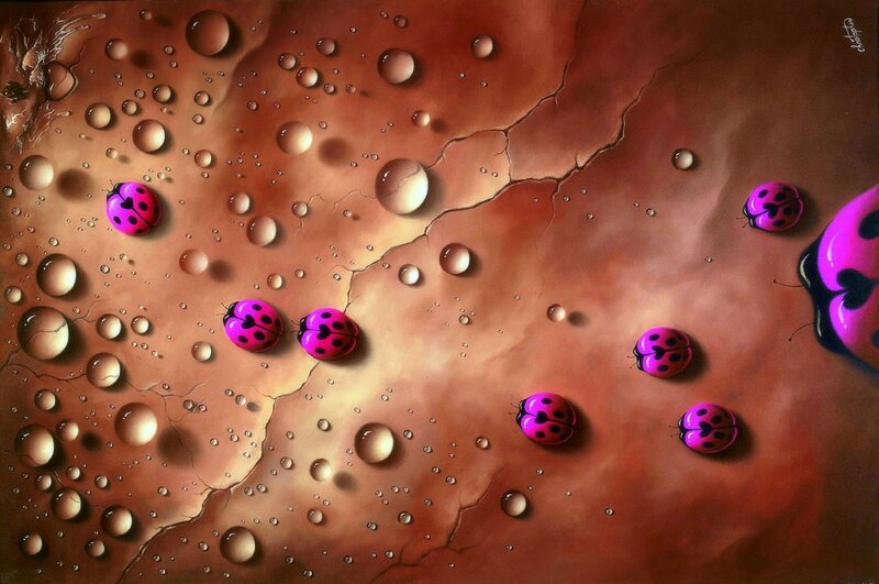 Pink Ladybugs on Surface