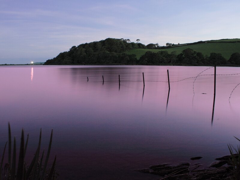 Pink lake at dusk