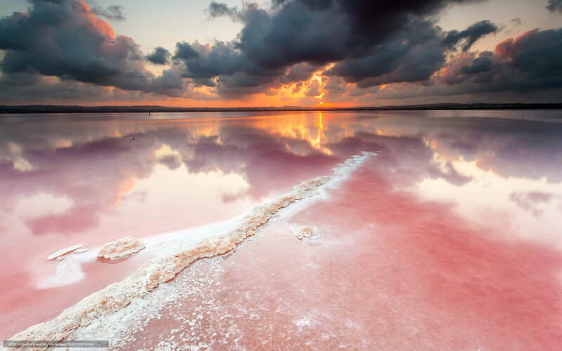 Pink lake at sunset