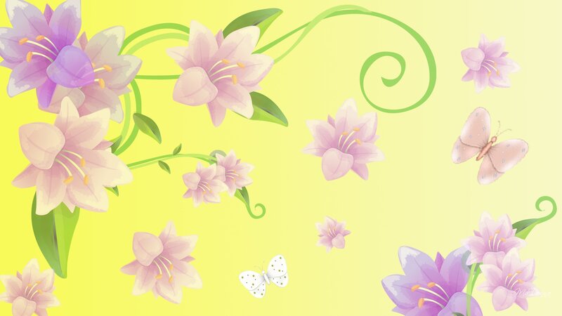 Pink Lilies and Butterflies — Yellow