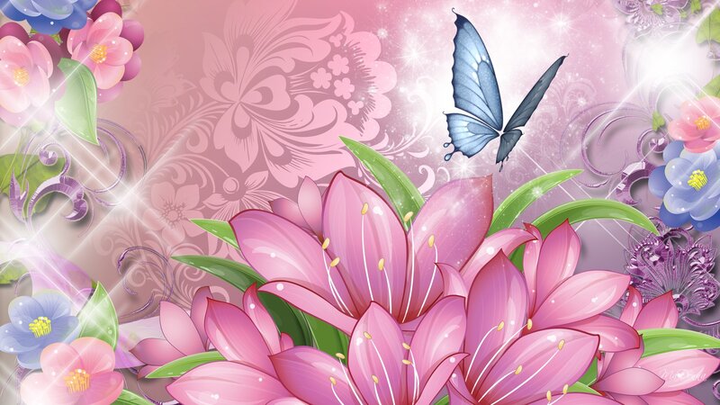 Pink Lilies and Butterfly — Dreamy