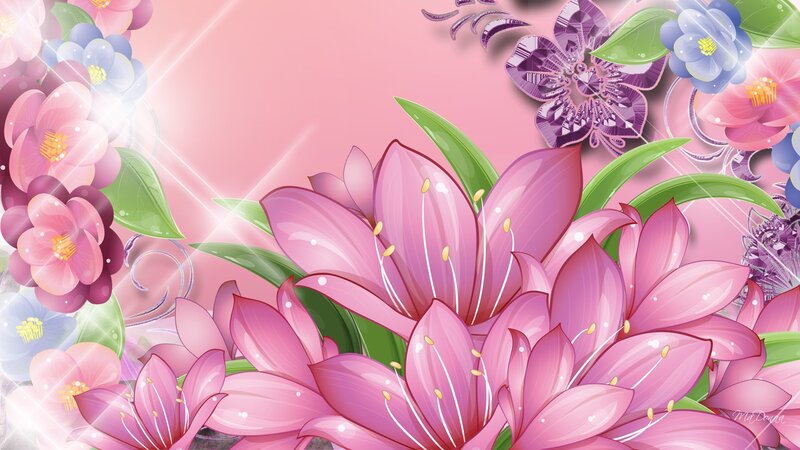 Pink Lilies and Flowers — Bright