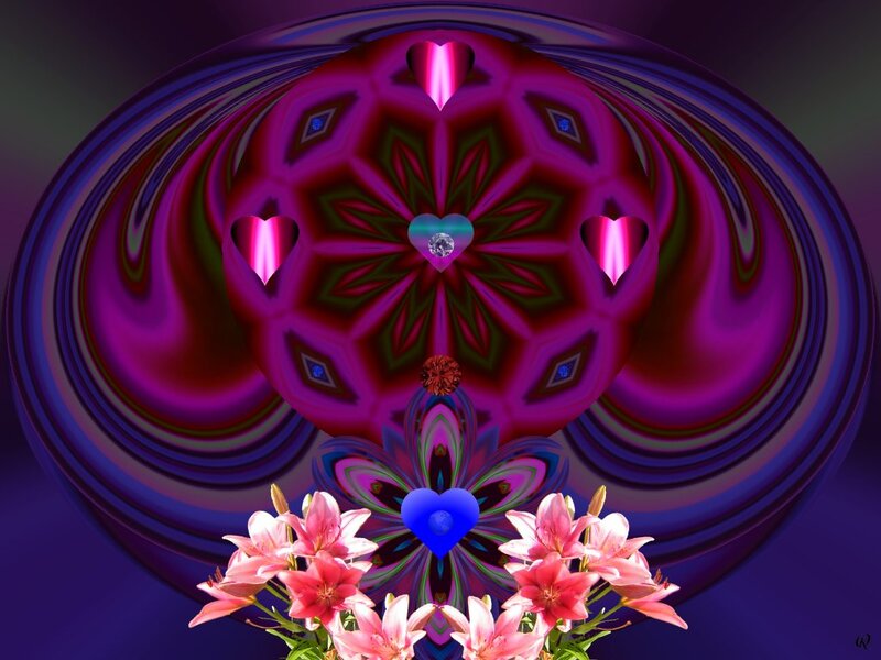 Pink Lilies and Heart Mandala