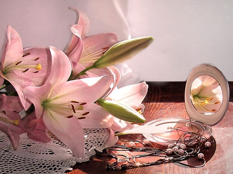 Pink lilies and jewelry