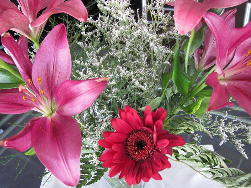 Pink Lilies and Red Daisy