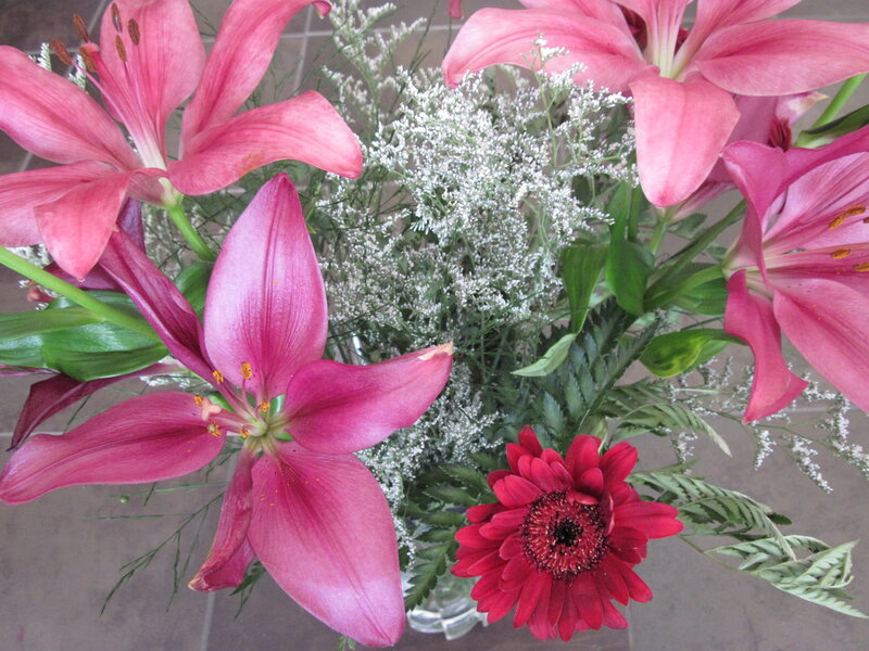 Pink Lilies and Red Gerbera