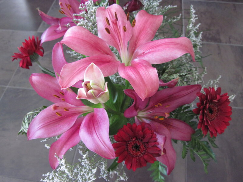 Pink Lilies and Red Gerberas