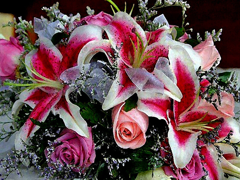 Pink Lilies and Roses
