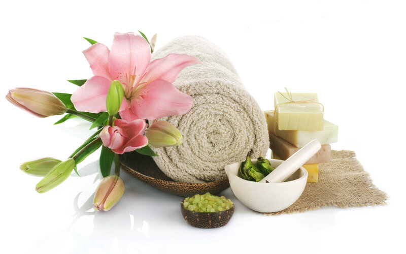 Pink Lilies and Spa Items — Serene