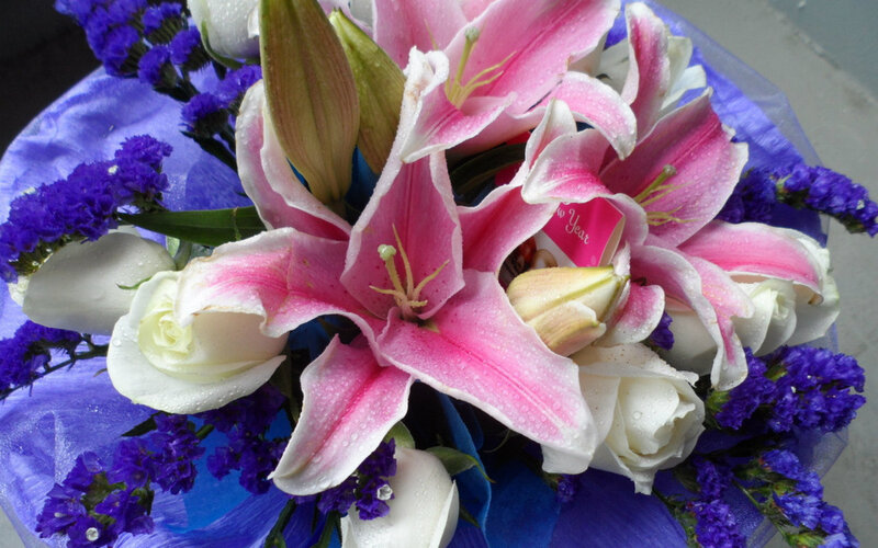 Pink Lilies and White Roses