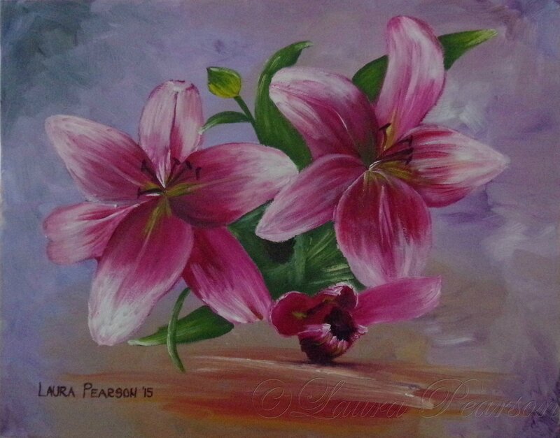 Pink Lilies in a Vase — Calm, Painting