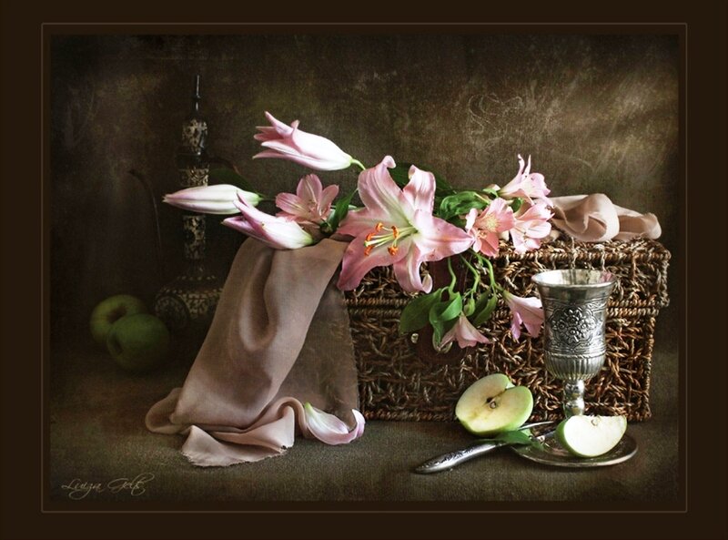 Pink Lilies in Basket — Brown
