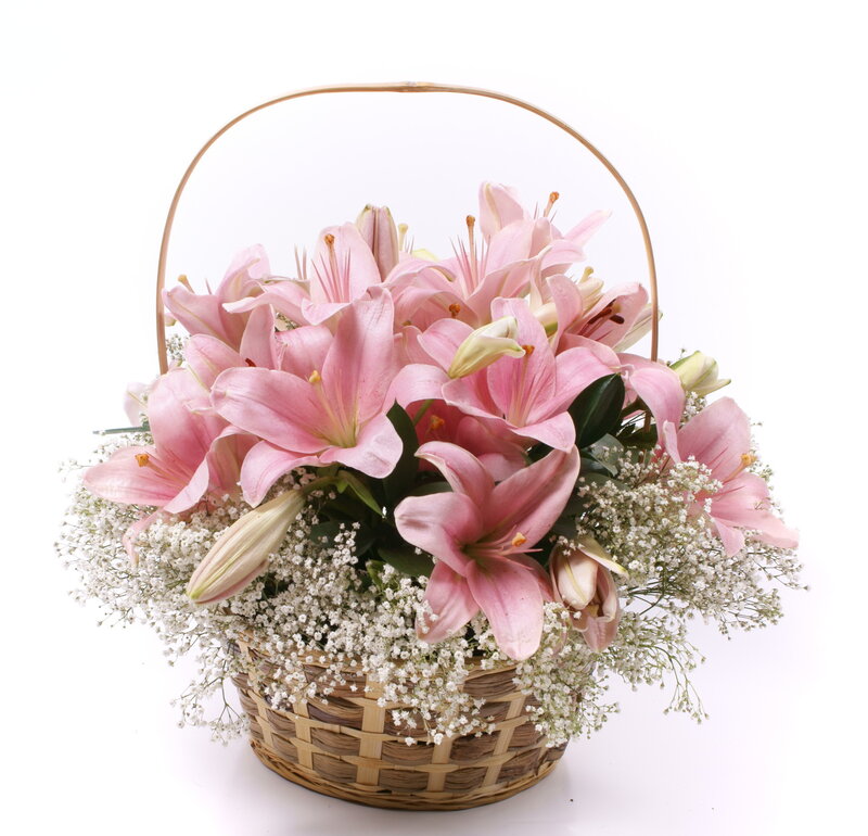 Pink Lilies in Basket