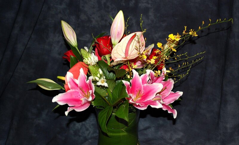 Pink Lilies in Bouquet — Calm, Photograph, Roses