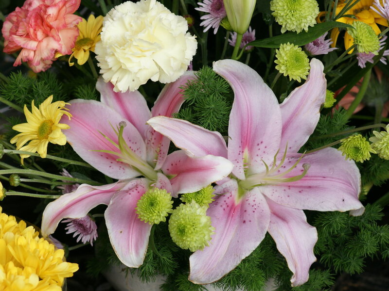 Pink Lilies in Bouquet — Vibrant, Photograph, Carnations