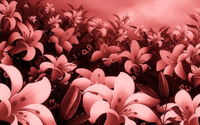 Pink Lilies in Field — Serene, Digital Art