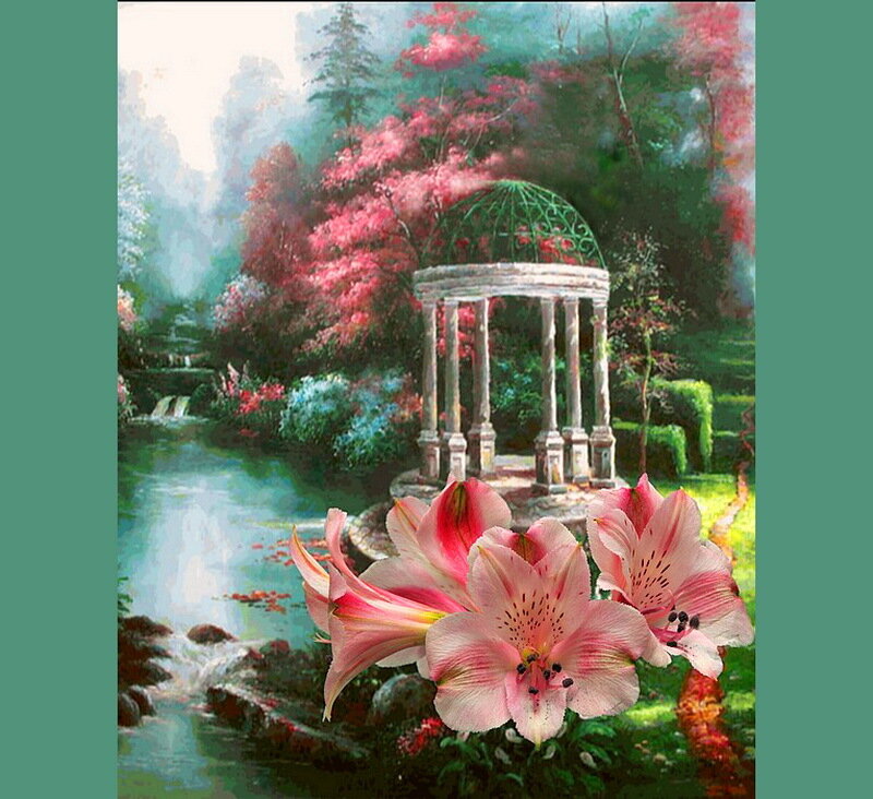 Pink Lilies in Garden — Serene