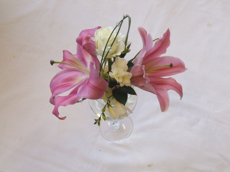 Pink Lilies in Glass Vase