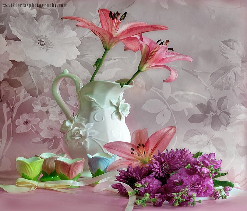 Pink Lilies in Pitcher