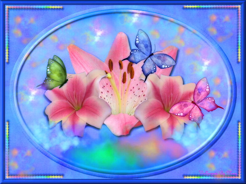 Pink Lilies with Butterflies