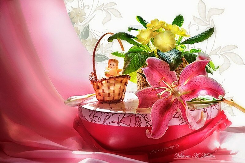 Pink Lily and Basket