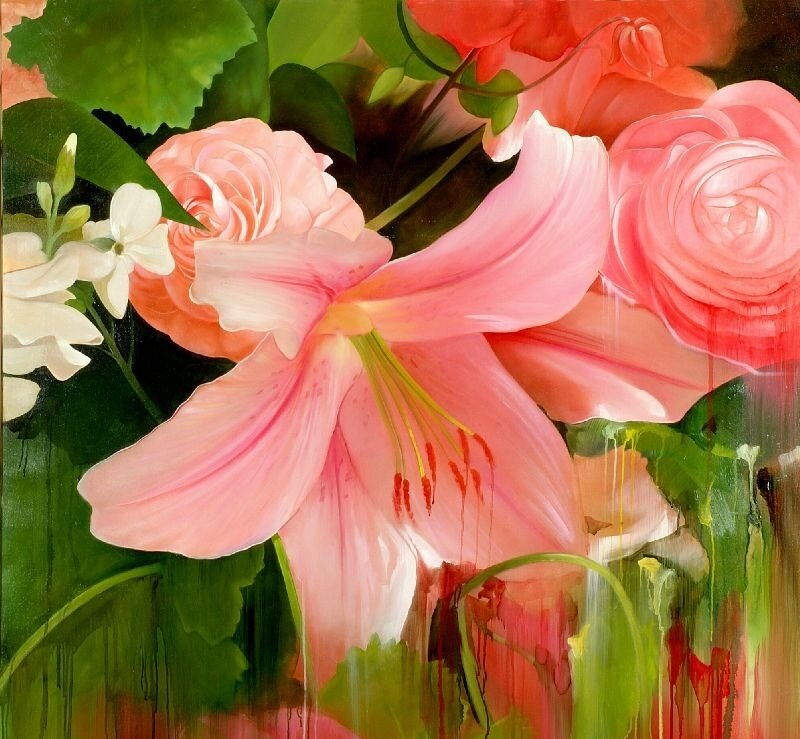 Pink Lily and Roses