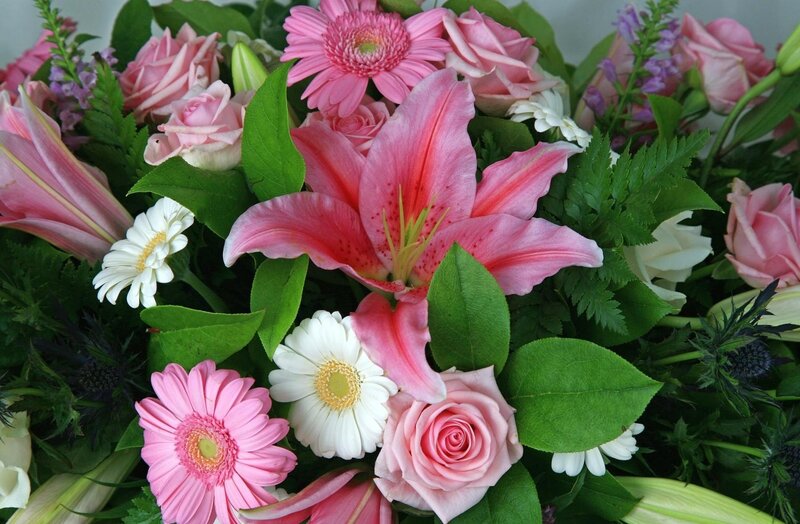 Pink Lily Bouquet — Calm, Photograph, Roses, Daisies