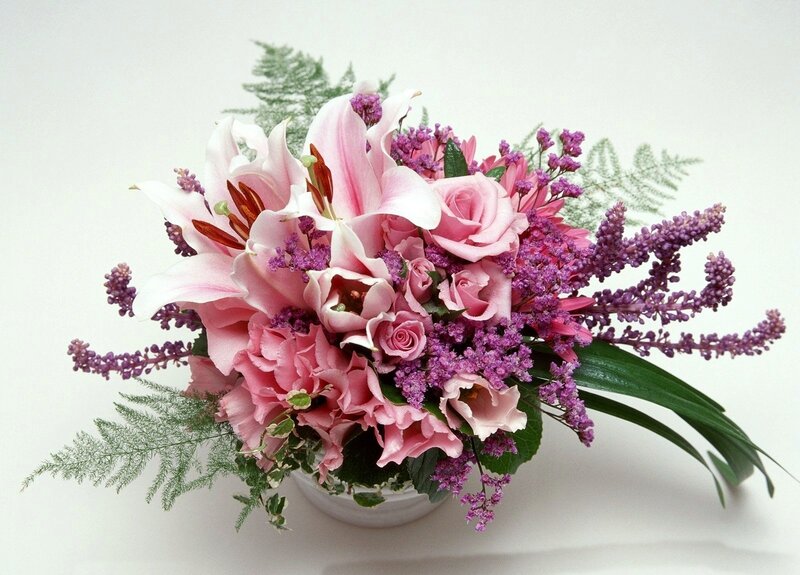 Pink Lily Bouquet — Calm, Photograph, Roses, Ferns