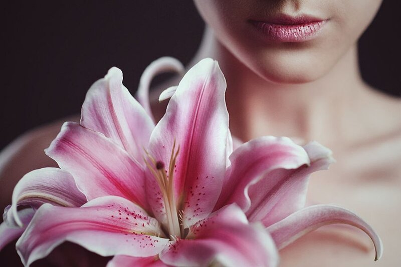 Pink Lily Flower — Serene, Photograph, Woman