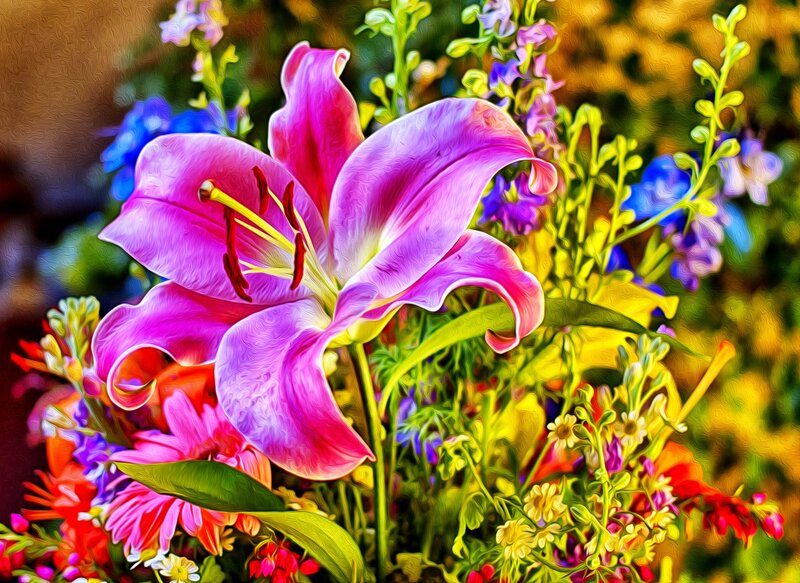 Pink Lily Flower — Vibrant, Digital Art