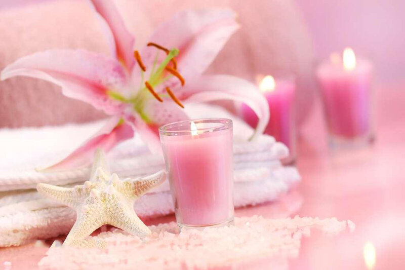 Pink Lily with Candles — Serene, Photograph