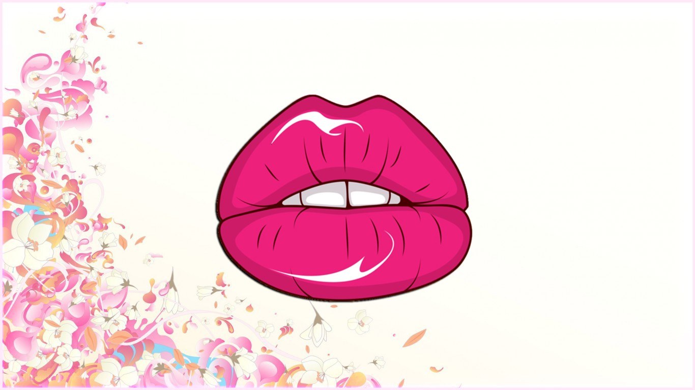 pink lips with floral background