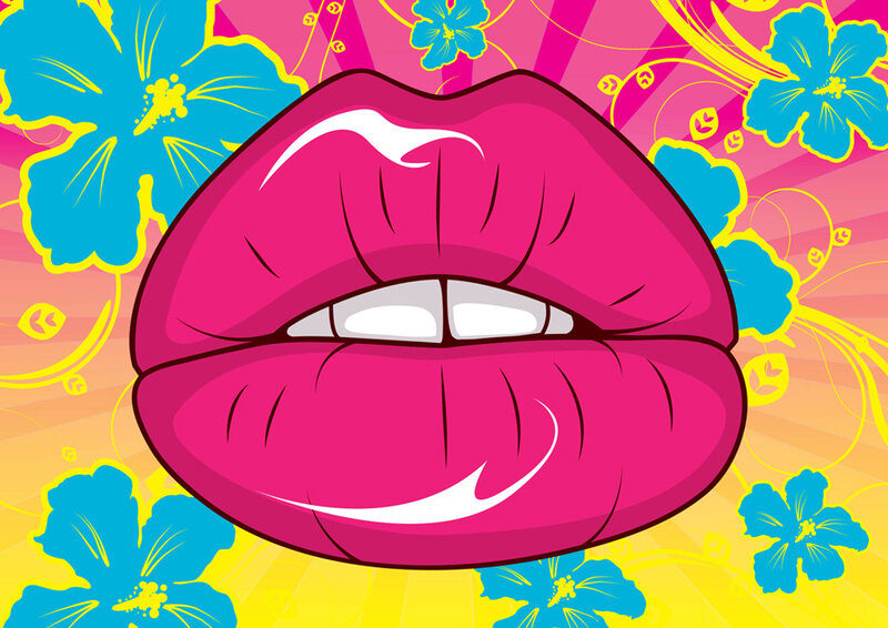 Pink Lips with Flowers