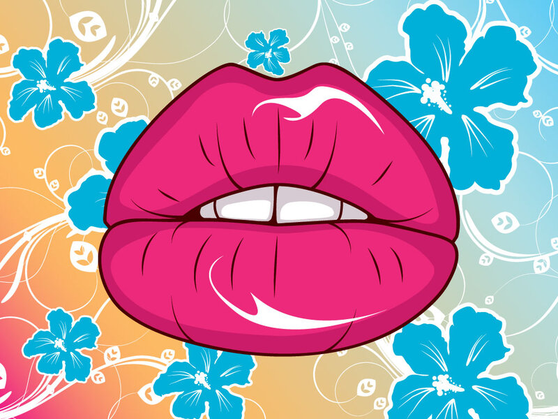 Pink Lips with Flowers — Vibrant