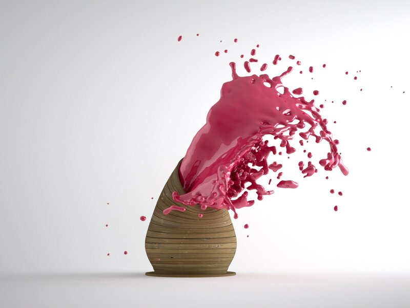 Pink liquid splashing from vase