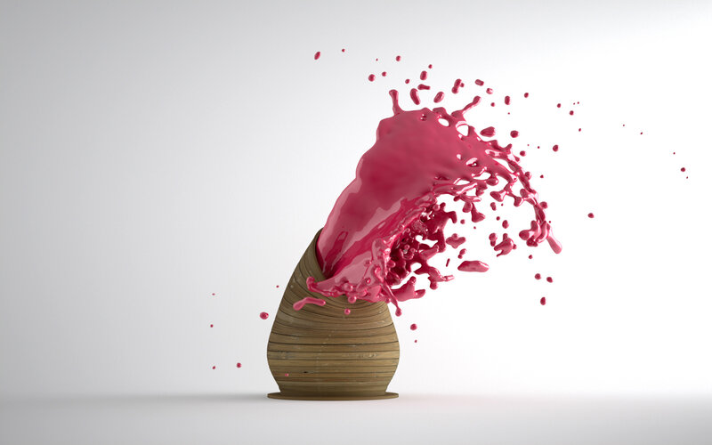 Pink Liquid Splashing from Vase — Dynamic, 3d Render